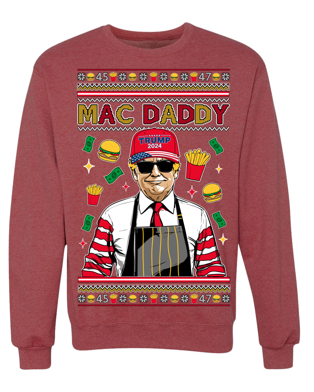 Mac Daddy Funny Viral Trump Meme Fast Food Fries Burgers Ugly Christmas Sweater Crewneck Sweatshirt