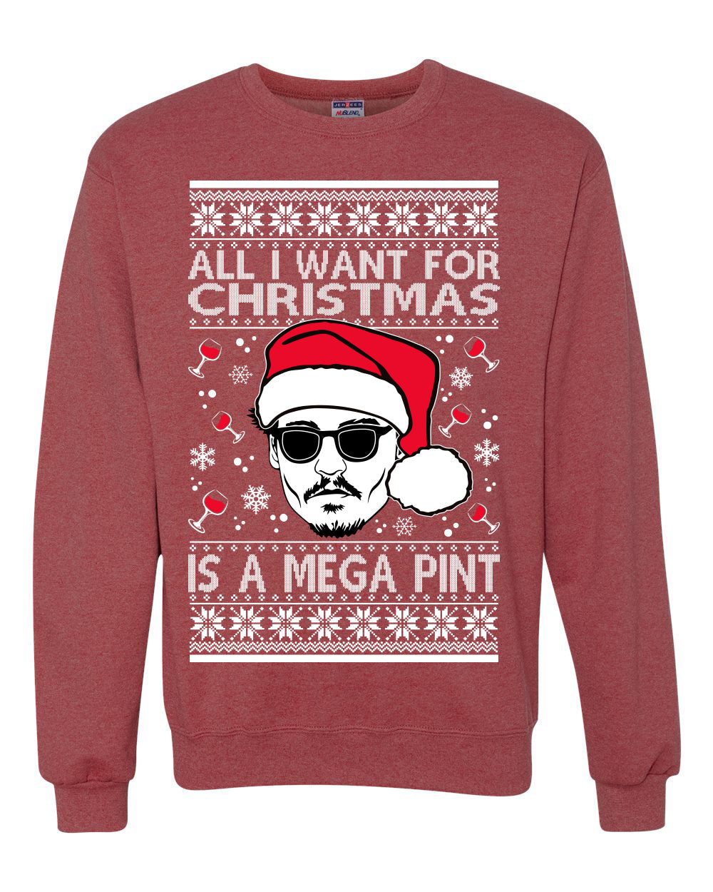 Johnny D All I Want For Christmas is a Mega Ugly Christmas Sweater Unisex Crewneck Sweatshirt