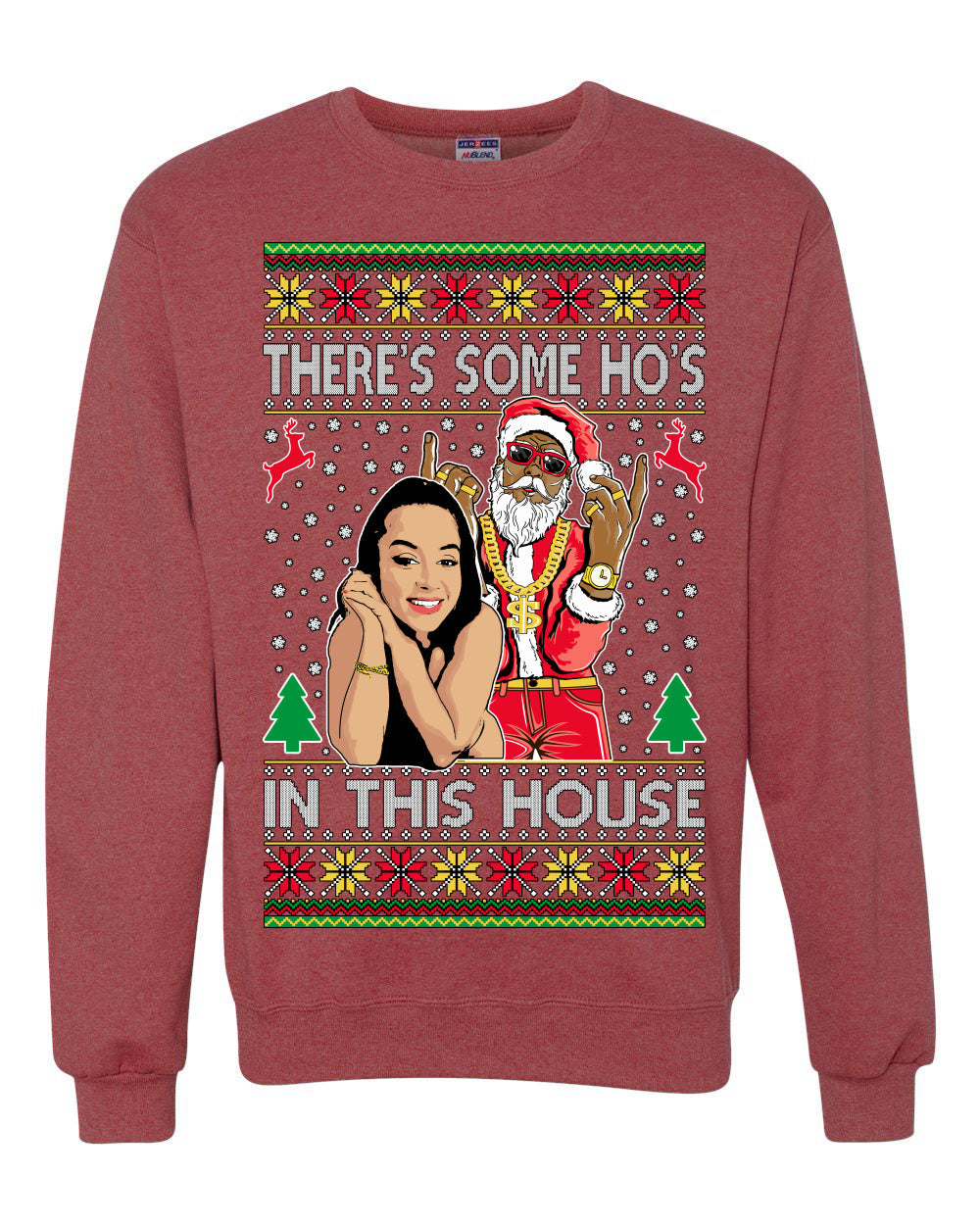 Santa the Plug Hos In This House Ugly Christmas Sweater Unisex Crewneck Sweatshirt