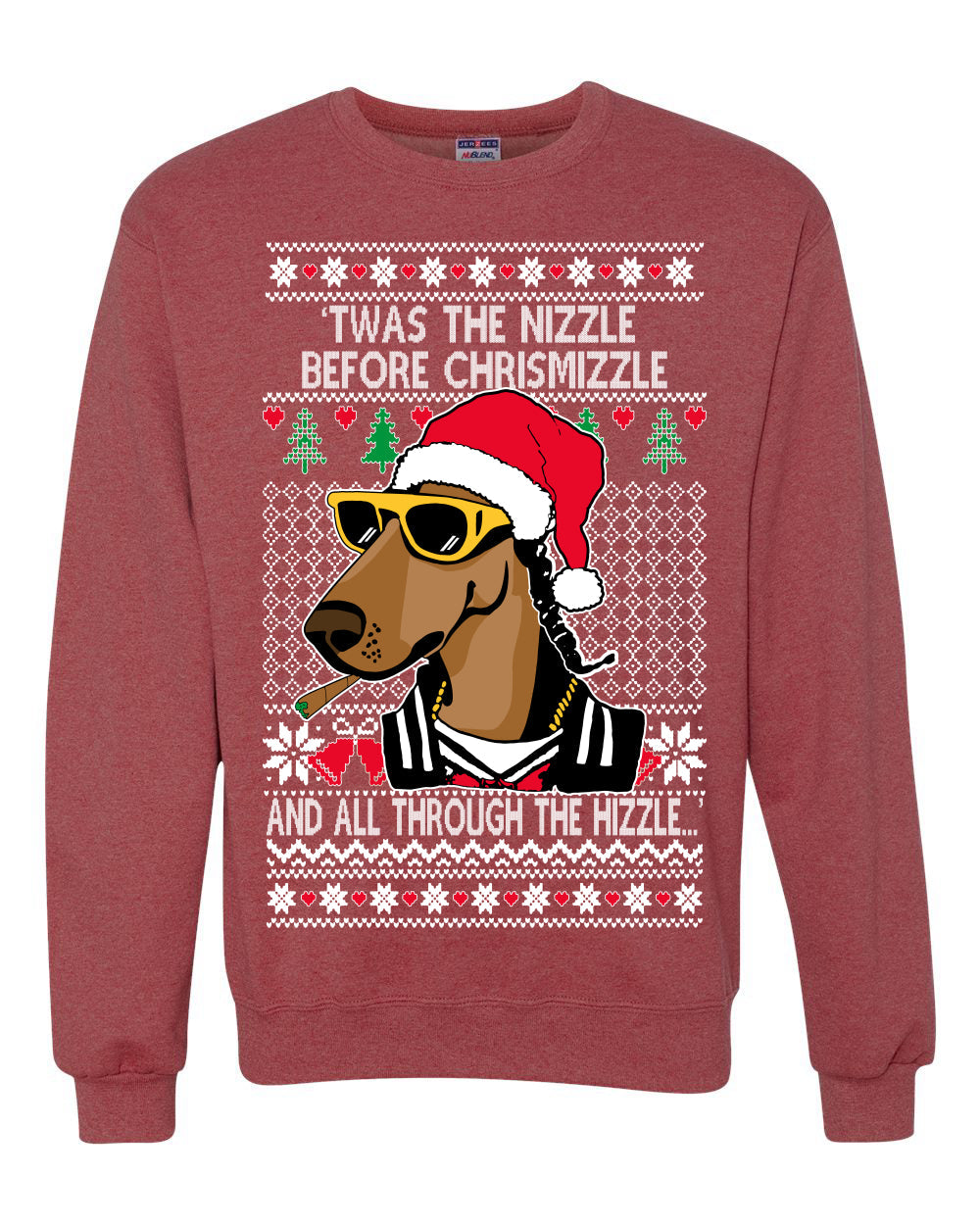 Twas The Nizzle Before Chrismizzle Gangster Dogg Rapper Ugly Christmas Sweater Unisex Crewneck Sweatshirt