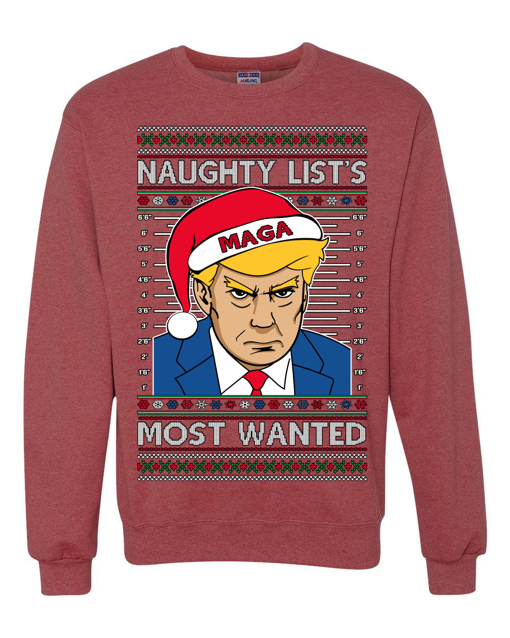 Naughty List's Most Wanted Trump Mugshot Ugly Christmas Sweater Unisex Crewneck Sweatshirt