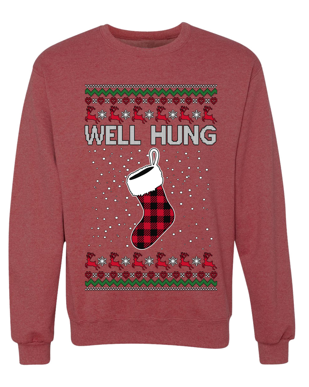 Well Hung, Unisex Ugly Christmas Sweater Crewneck Sweatshirts