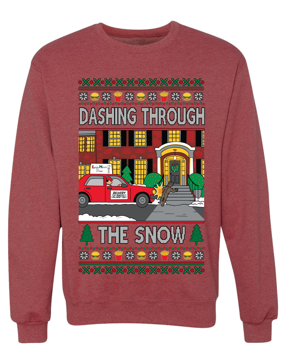 Dashing Through The Snow Classic 90s Holiday Movie, Unisex Ugly Christmas Sweater Crewneck Sweatshirts