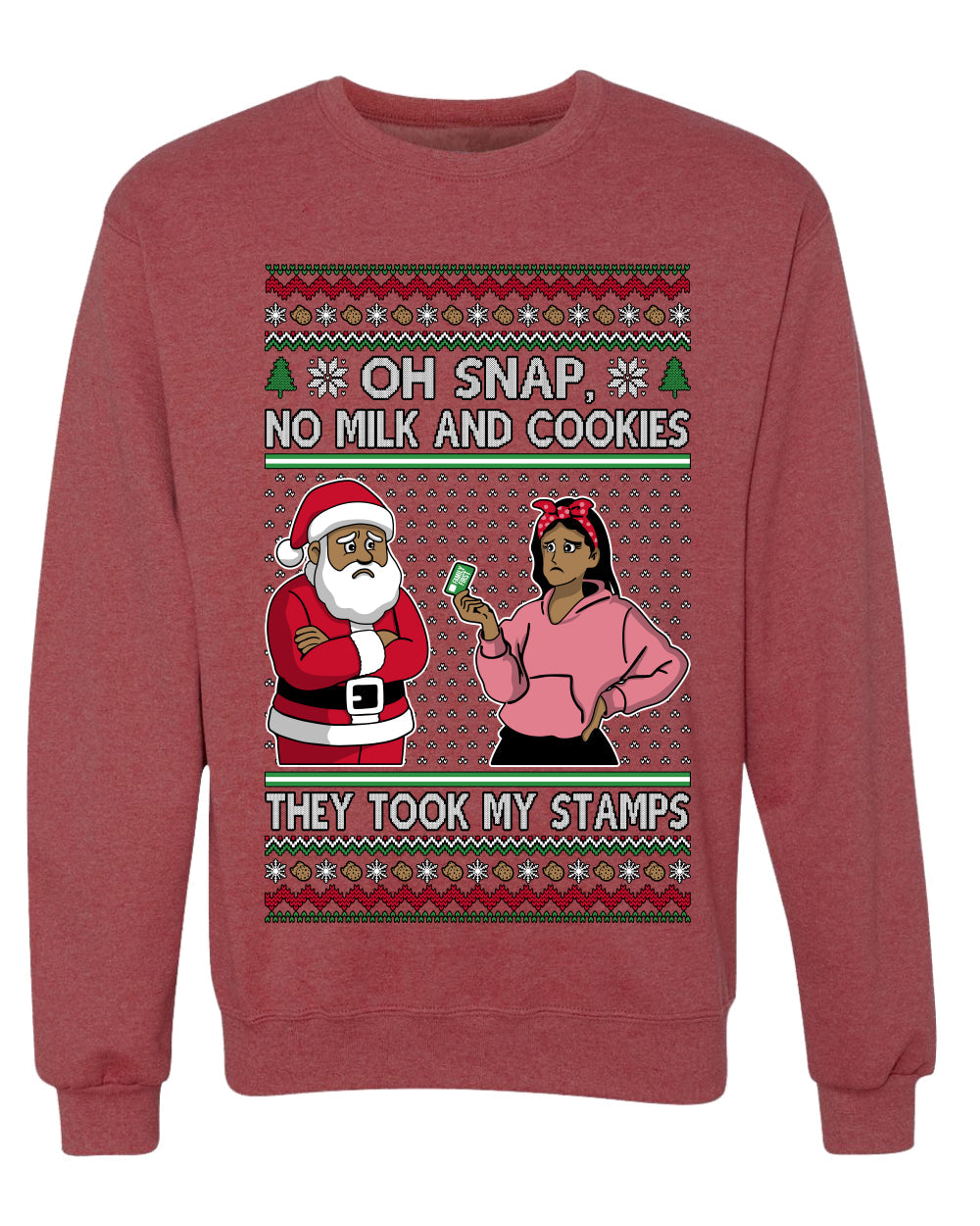 Oh Snap, No Milk And Cookies, They Took my Stamps, Unisex Ugly Christmas Sweater Crewneck Sweatshirts