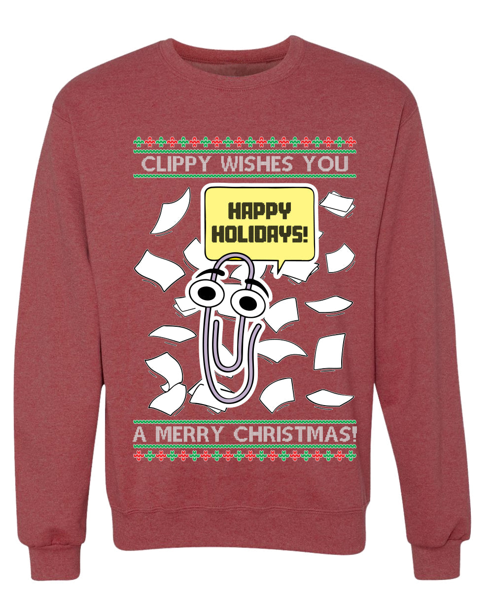 Clippy Wishes You A Merry Christmas Office Assistant, Unisex Ugly Christmas Sweater, Crewneck Sweatshirts