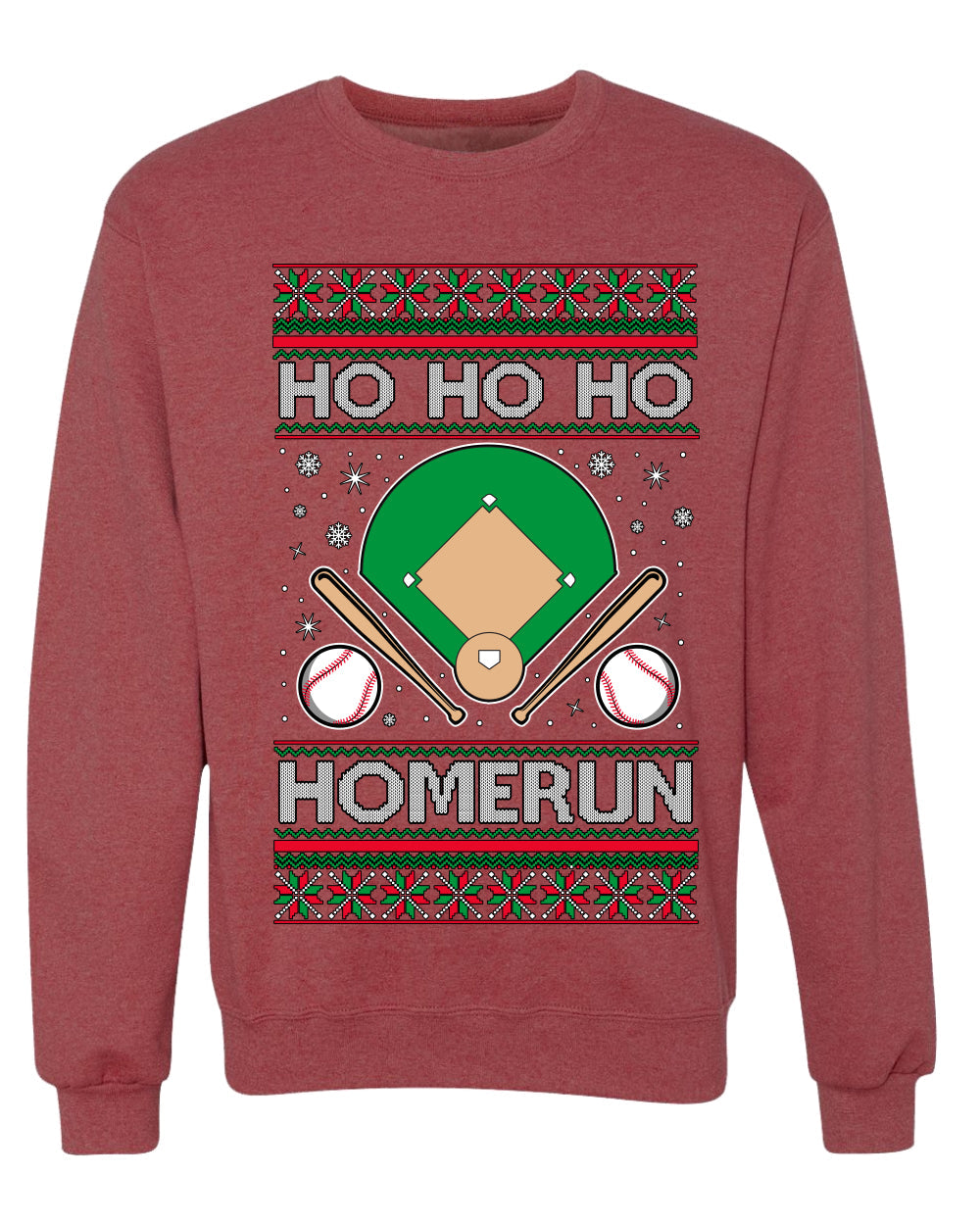 Ho Ho Ho Homerun, Baseball Fan Christmas Design, Unisex Ugly Christmas Sweater Crewneck Sweatshirts