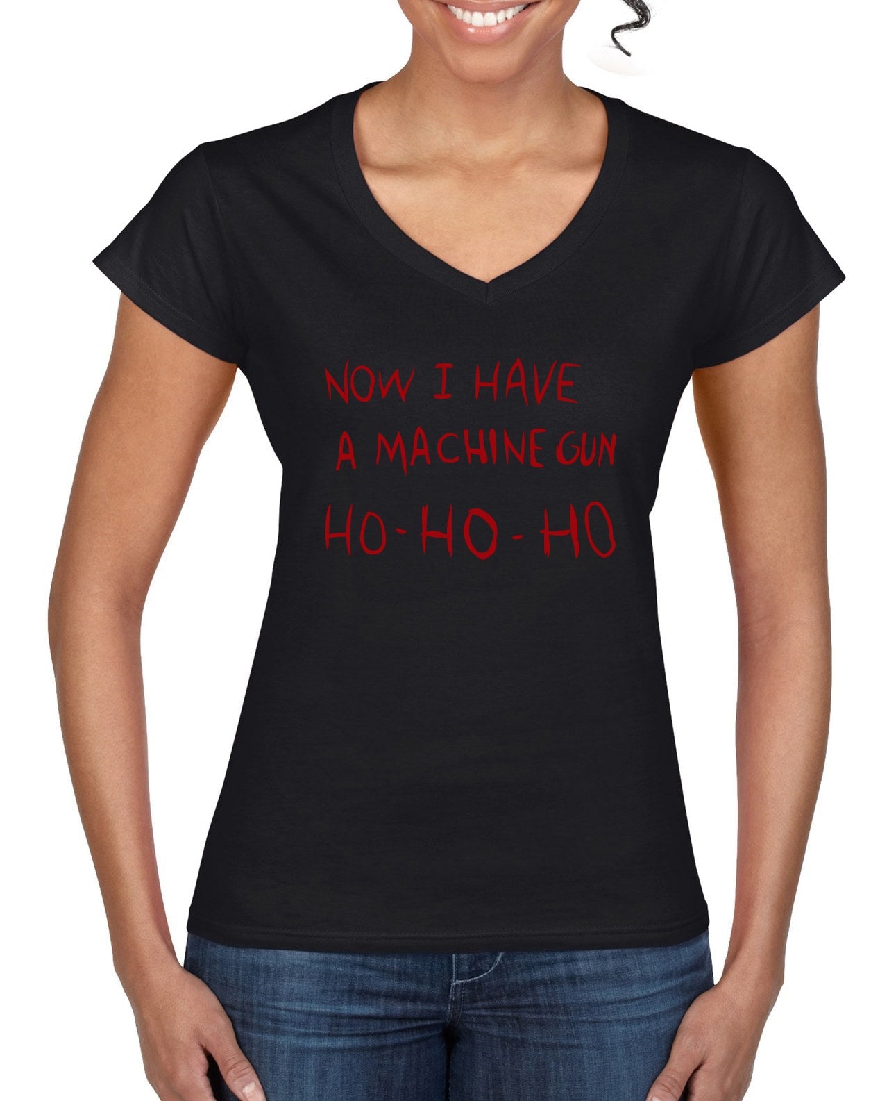 Die Hard Now I Have a Machine Gun Ho ho ho Christmas Women’s Standard V-Neck Tee