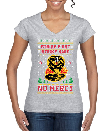 Strike First Strike Hard No Mercy Xmas Ugly Christmas Sweater Women’s Standard V-Neck Tee