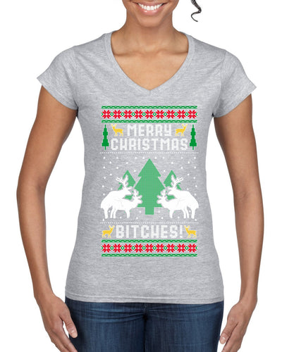 Merry Christmas Bitches Ugly Christmas Sweater Women’s Standard V-Neck Tee