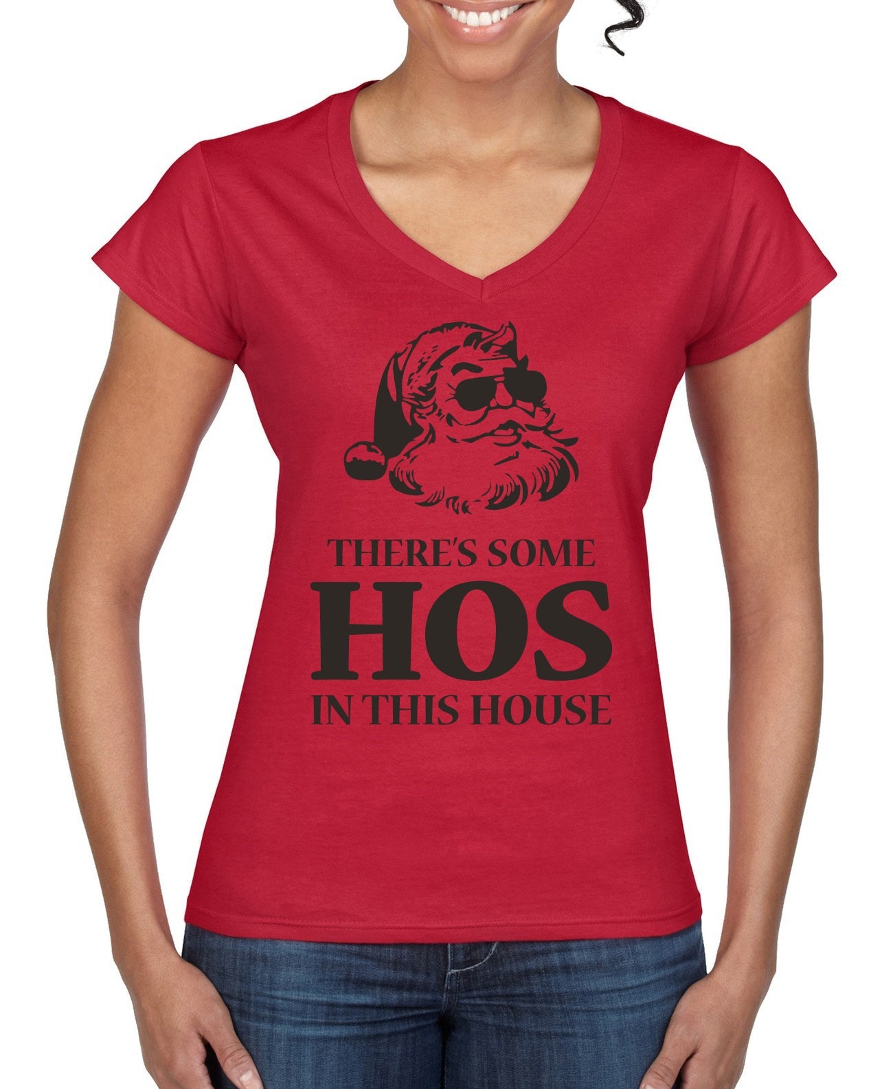 Theres some Hos in this House Ugly Christmas Sweater Women’s Standard V-Neck Tee