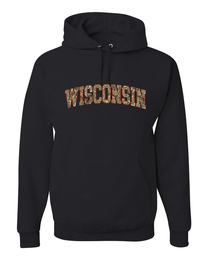 Wisconsin  Camo Fill Orange Outline Sweater, Unisex Hoodie Sweatshirt