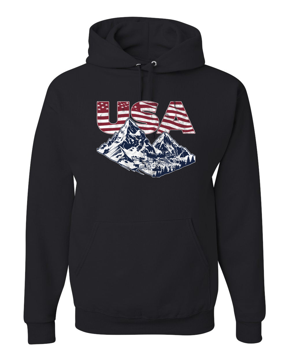 USA Winter Team Sports Fan Collection | USA Flag Mountainscape Sweater, Unisex Hoodie Sweatshirt