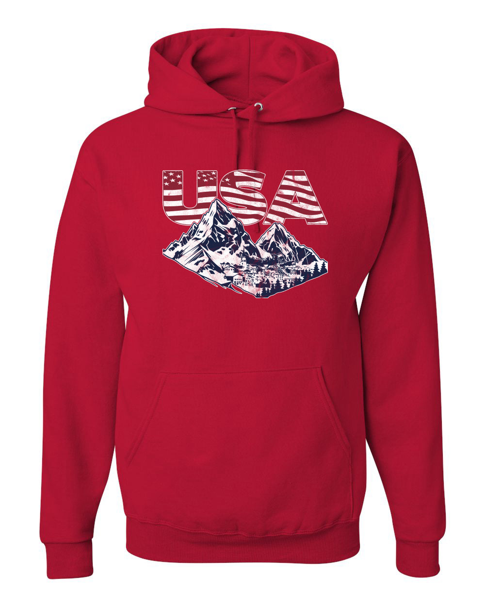 USA Winter Team Sports Fan Collection | USA Flag Mountainscape Sweater, Unisex Hoodie Sweatshirt
