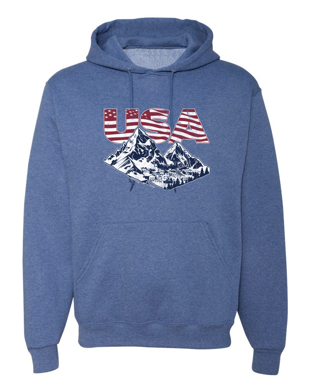 USA Winter Team Sports Fan Collection | USA Flag Mountainscape Sweater, Unisex Hoodie Sweatshirt
