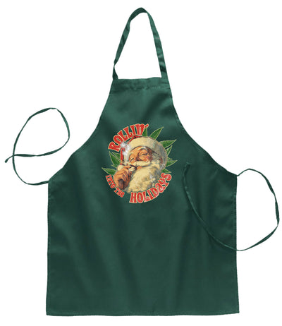Rollin Into the Holidays | Funny Santa Claus Ugly Christmas Sweater Ugly Christmas Butcher Graphic Apron for Kitchen BBQ Grilling Cooking