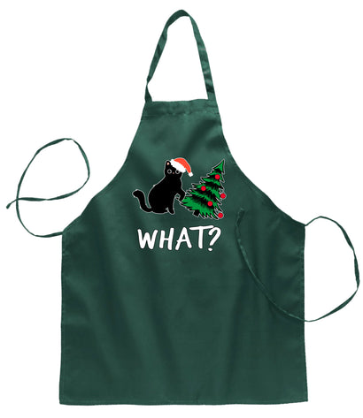 What? Funny Guilty Santa Cat Christmas Tree Ugly Christmas Sweater Ugly Christmas Butcher Graphic Apron for Kitchen BBQ Grilling Cooking