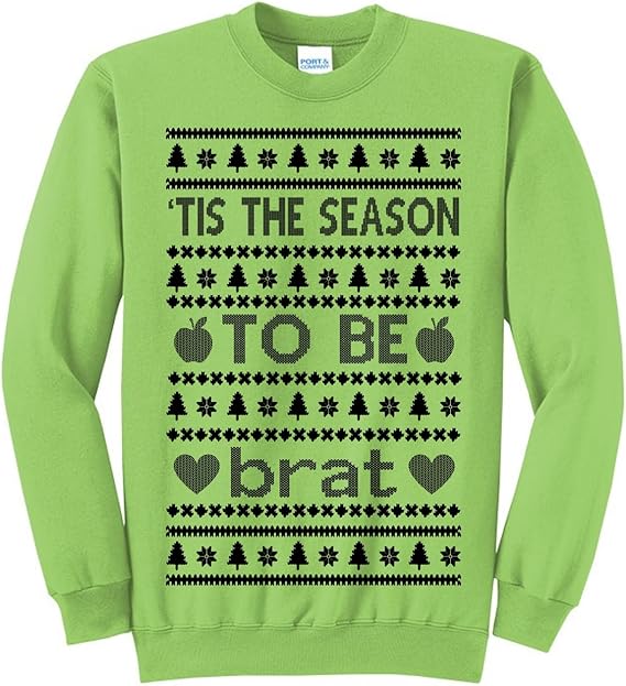 Tis the Season to Be Brat Dark Text  Music Rave Concert Merch Ugly Christmas Sweater Crewneck Sweatshirt